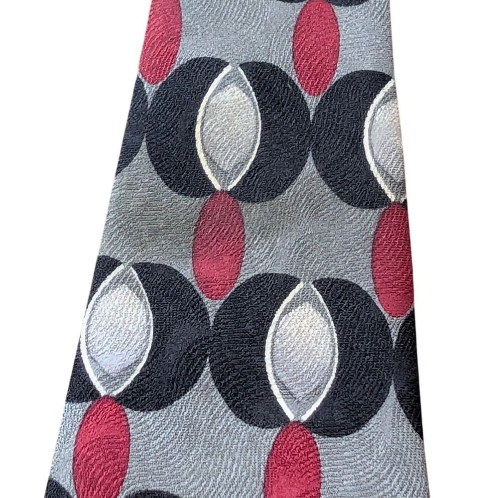 JT Beckett Geometric Silk Tie Grey Black‎ Red Italian Silk Necktie L57.5" W4" - Picture 8 of 8